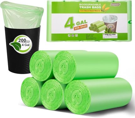 Small Trash Bags 4-6 Gallon, Inwaysin 200 Count Biodegradable Trash Bags 4 Gallon